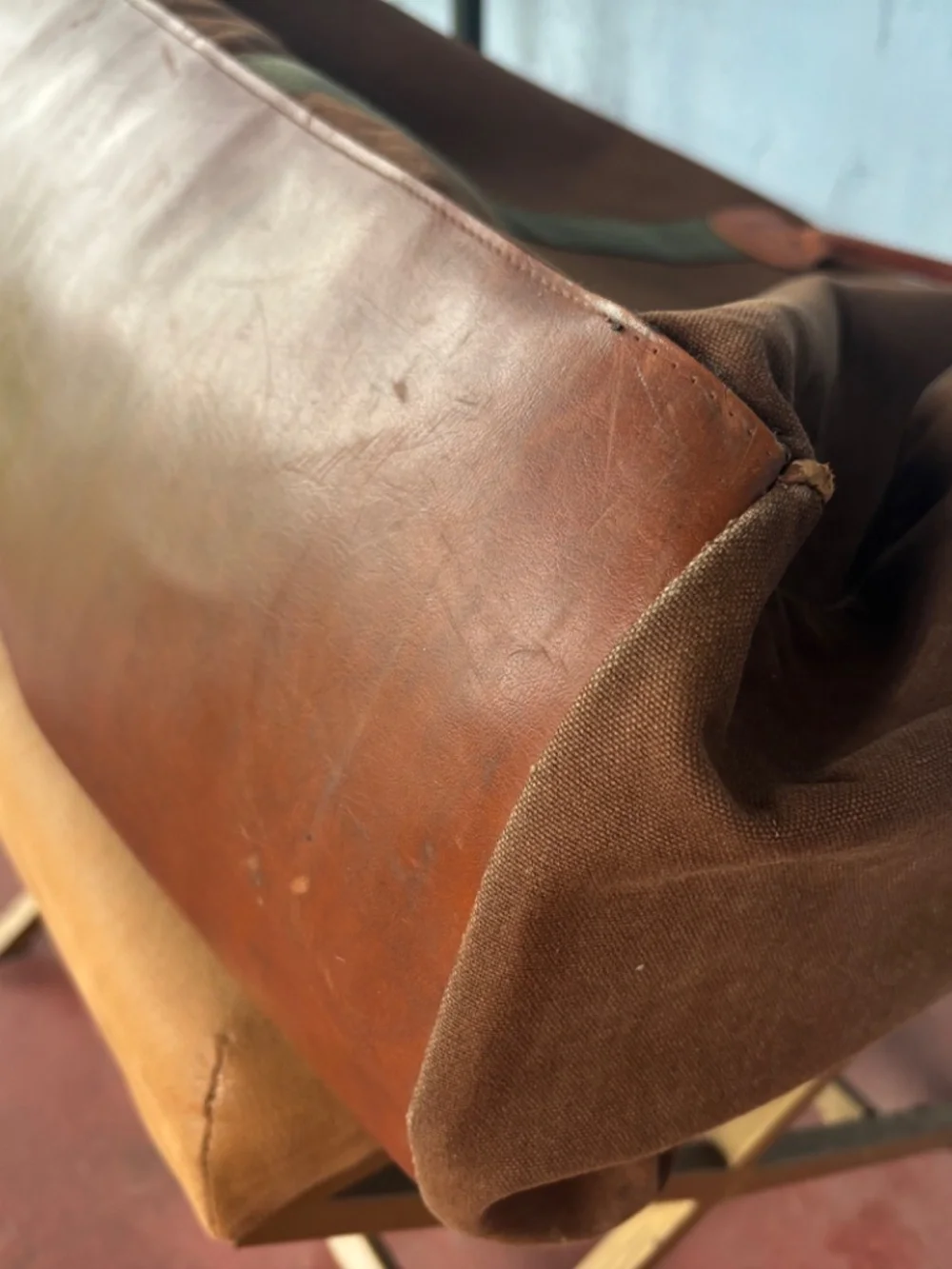 Vintage Extra Large LL Bean Canvas & Leather Zipper Duffle Bag 80s brown tote XL